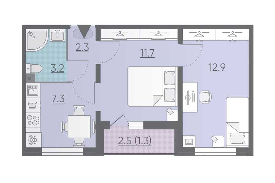 Двухкомнатная квартира в : площадь 38.7 м2 , этаж: 9 – купить в Санкт-Петербурге